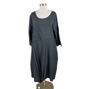 Spirithouse XL Black Stripe Relaxed Cotton Silk Twist Hem Dress Lagenlook